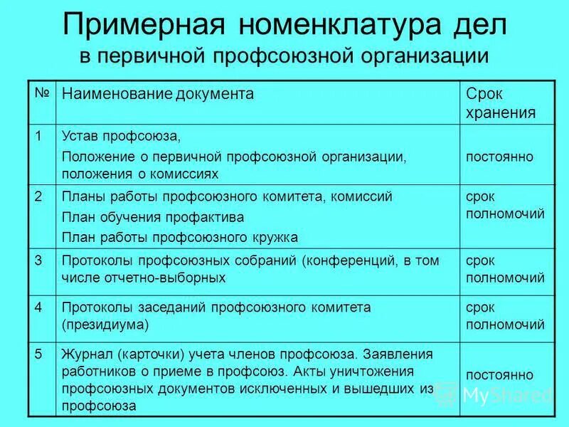 Сроки хранения документов научной организации. Номенклатура дел первичной профсоюзной организации. Номенклатура дел организации пример. Номенклатура дел сроки хранения документов. Срок хранения номенклатуры дел.