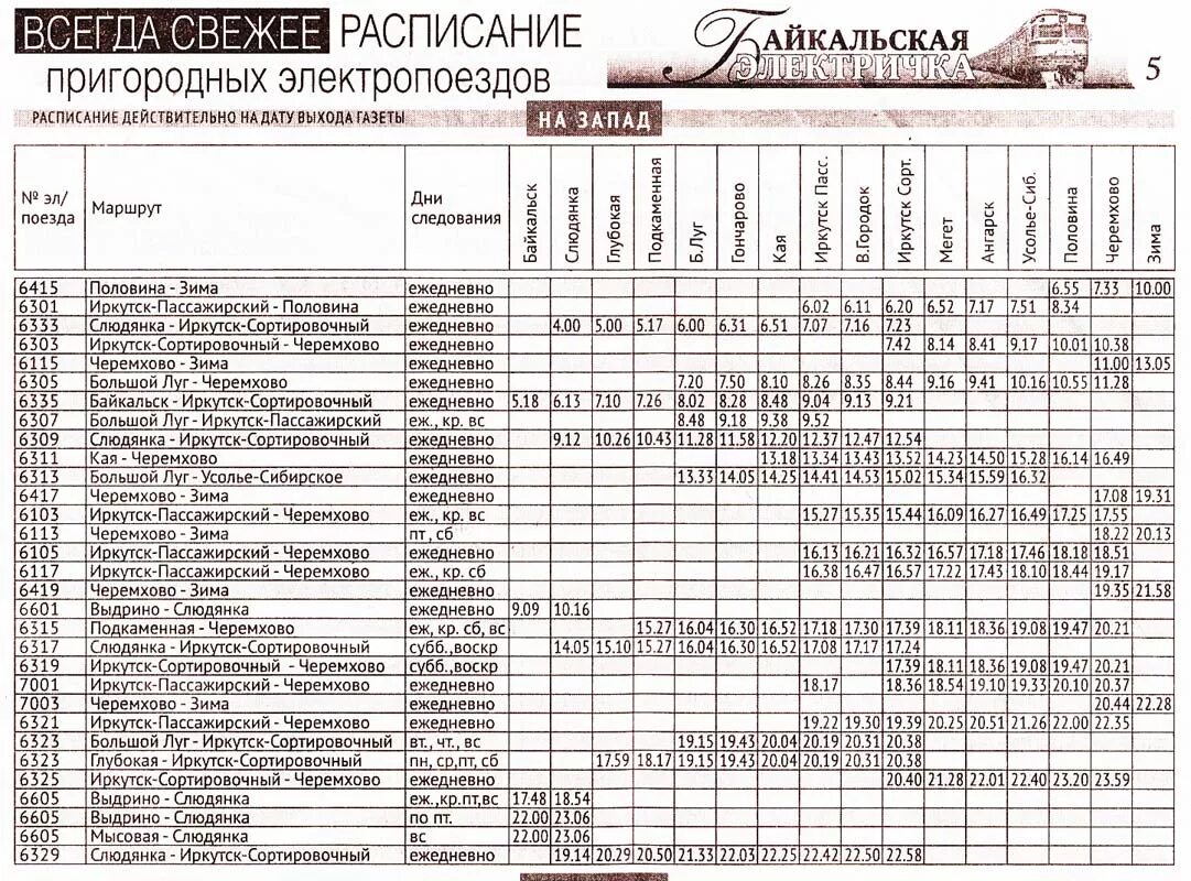 Электрички иркутск на завтра