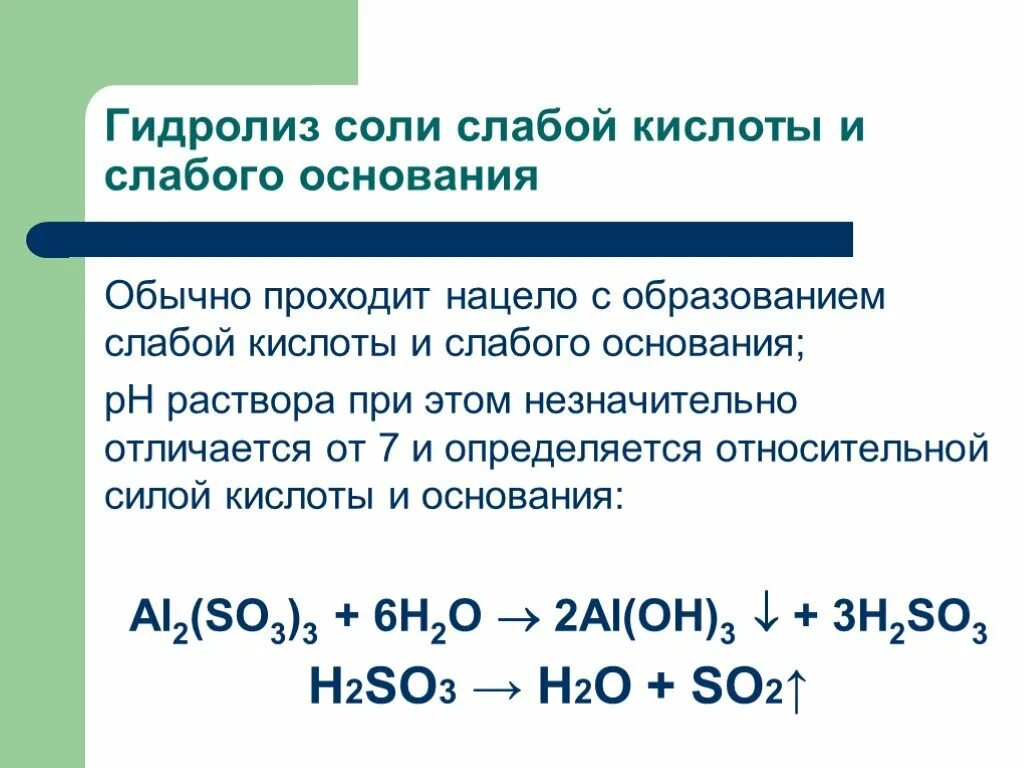 Гидролиз кислых солей слабых кислот. Гидролиз соли слабого основания и слабой кислоты. Гидролиз кислот и оснований. Гидролиз соли слабого основания и слабой кислоты пример.