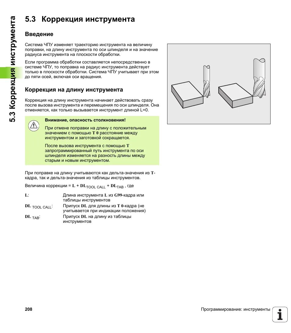 HEIDENHAIN ITNC 530. Корректировка инструмента в ЧПУ. Коррекция на длину инструмента ЧПУ. Коррекция на радиус режущего инструмента.