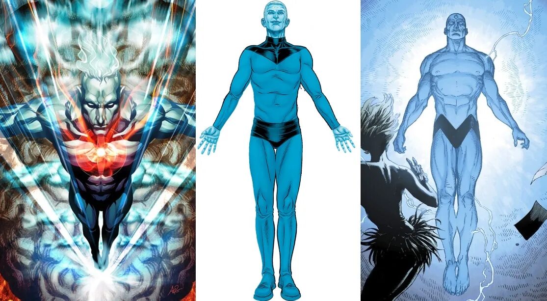 Аллен адам dc. Капитан атом и доктор манхэттен. Кельвин джонсон марвел. Dc доктор манхэттен. Атом супергерой.