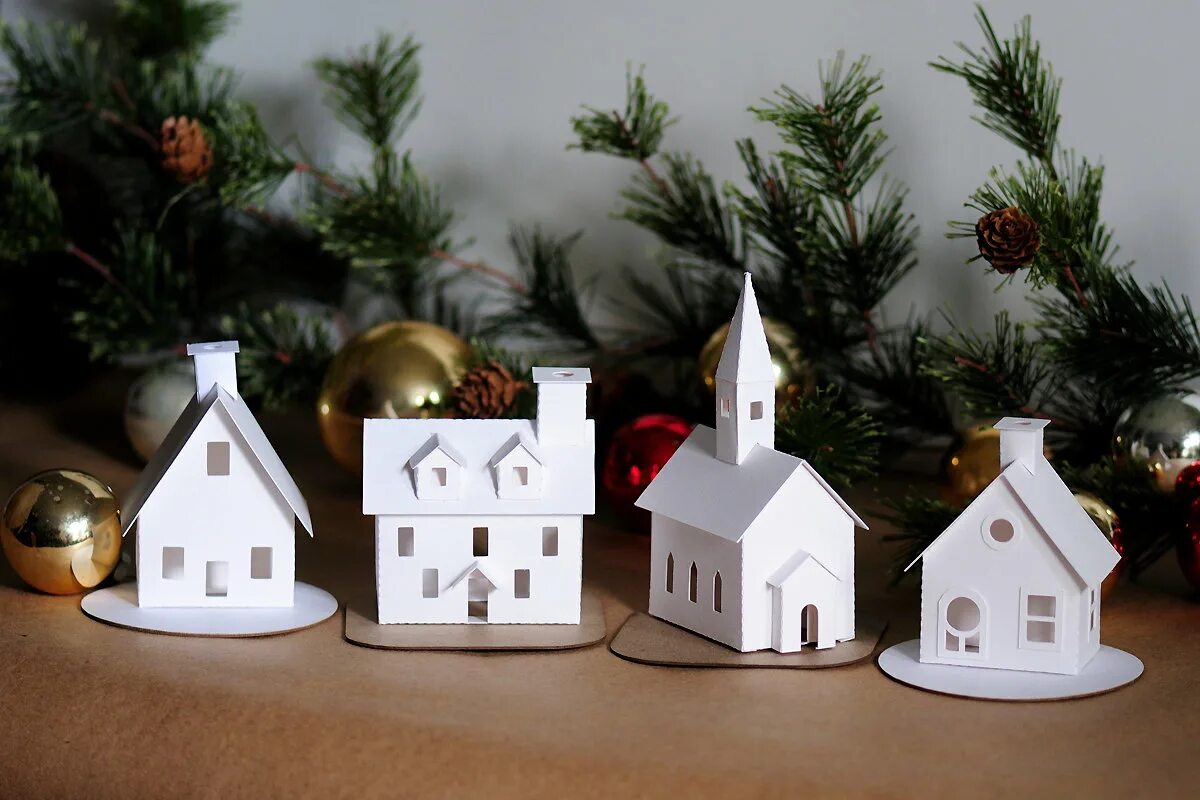 Белые домики своими руками. Подсвечник-домик высокий &quot;christmas delight&quot;. домики из картона на новый год. новогодний домик из картона. рождественский домик из картона.
