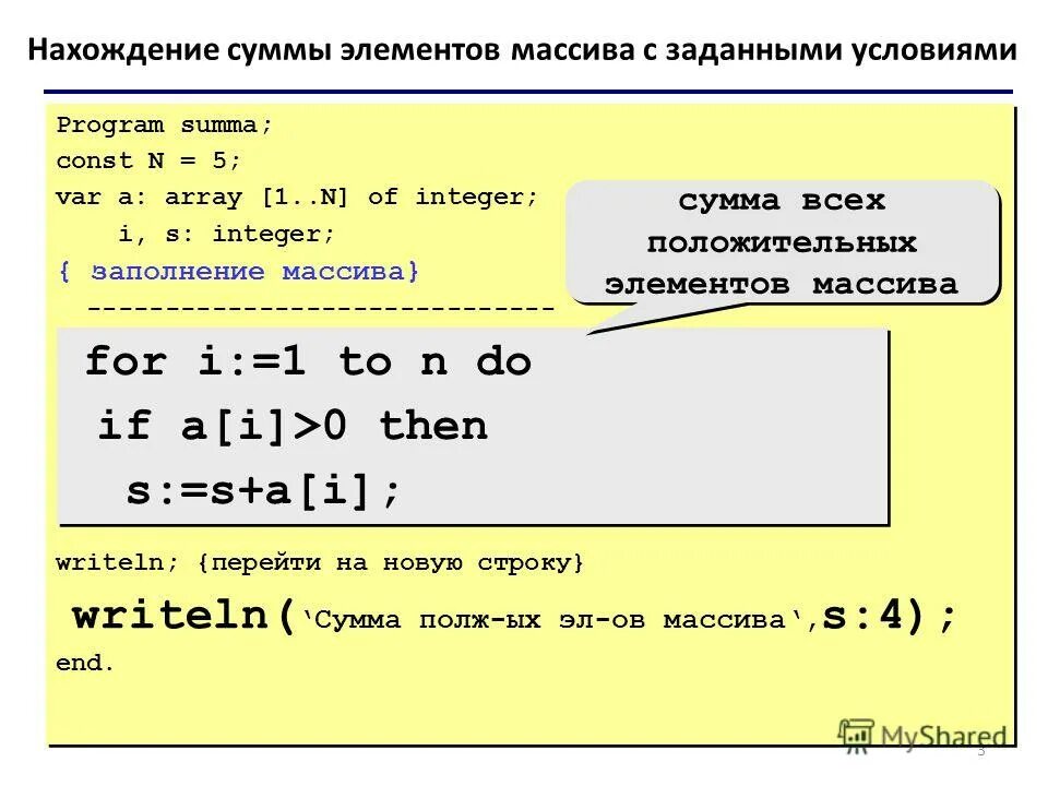 Сумма элементов массива паскаль