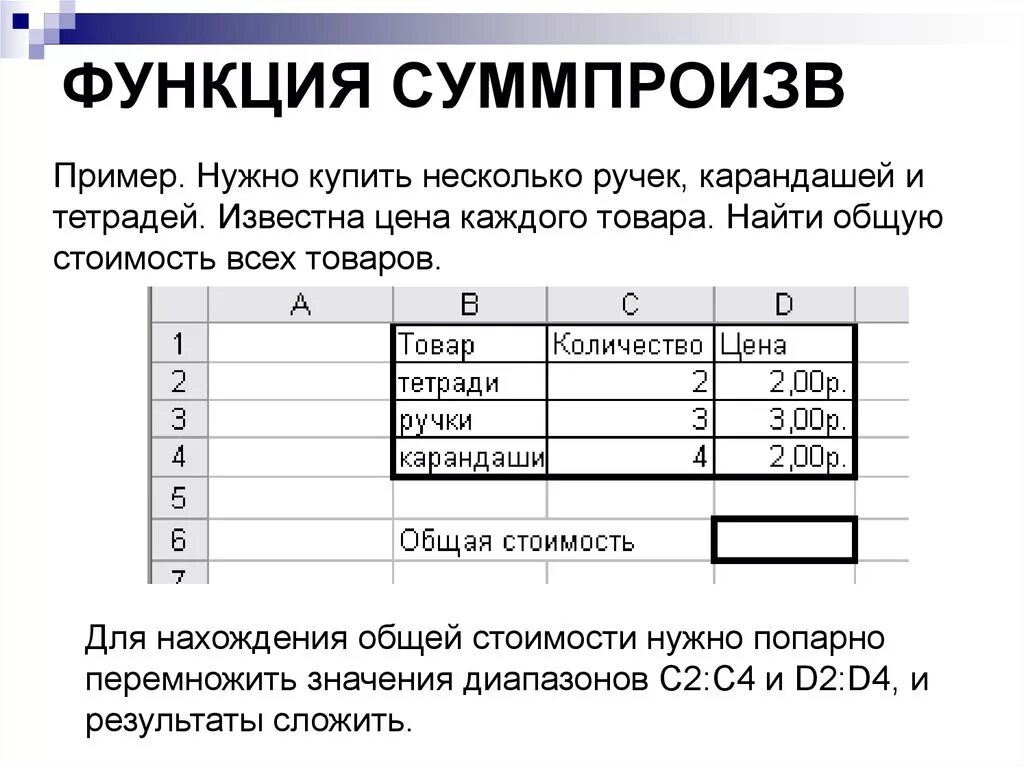 Функция СУММПРОИЗВ. СУММПРОИЗВ В excel. Функция СУММПРОИЗВ В excel примеры. Формула в эксель СУММПРОИЗВ.