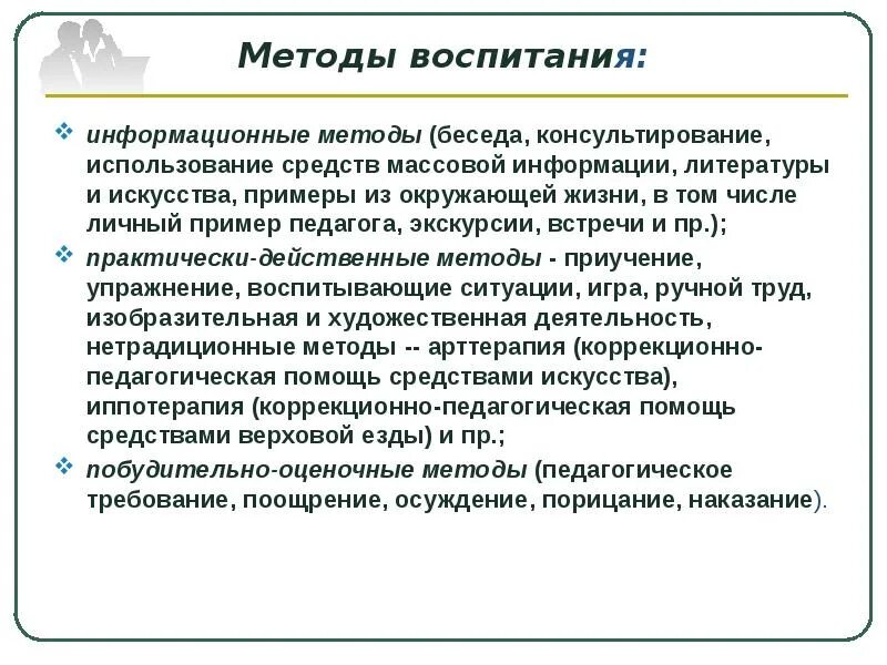 Информационные методы воспитания. Метод воспитания беседа. Беседа как метод воспитания. Практически действенные методы воспитания.