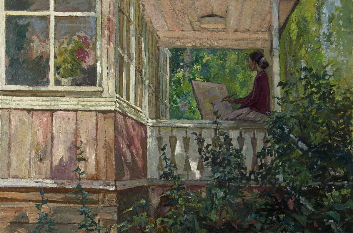 Сидя на крыльце. Виктория коцарёва художник. Тишина. Тихое безмолвие. Старое крыльцо.