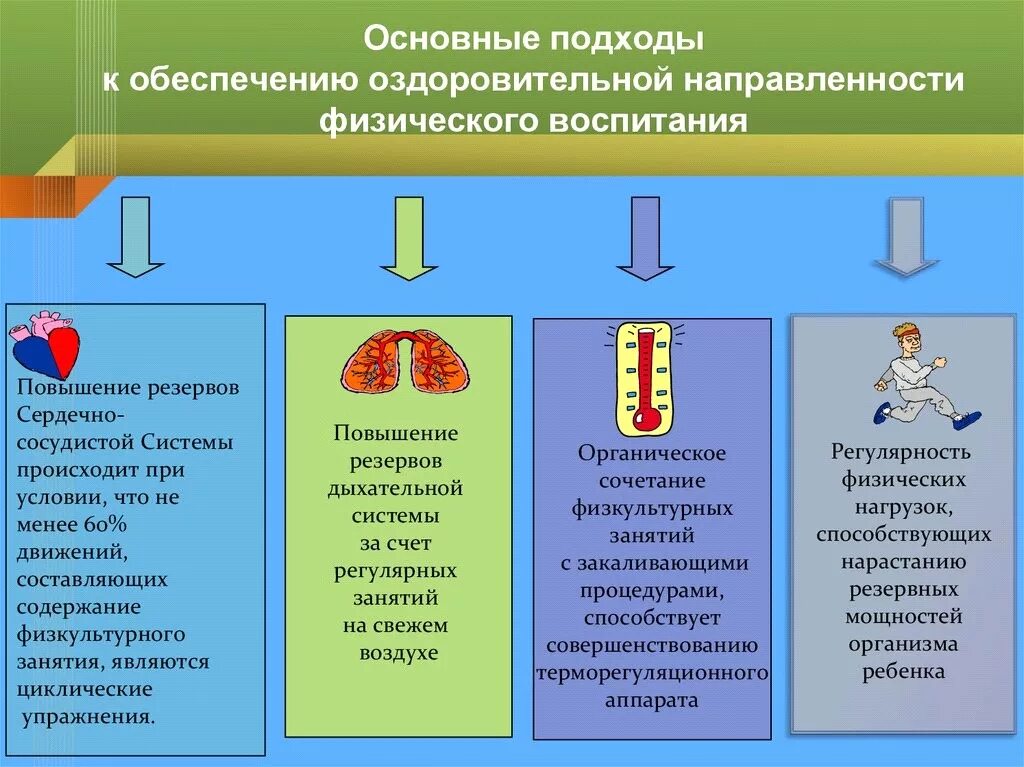 Принцип оздоровления. Направленность физического воспитания. Физическое и оздоровительное направление воспитания. Основные подходы к воспитанию. Основные принципы системы физического воспитания.