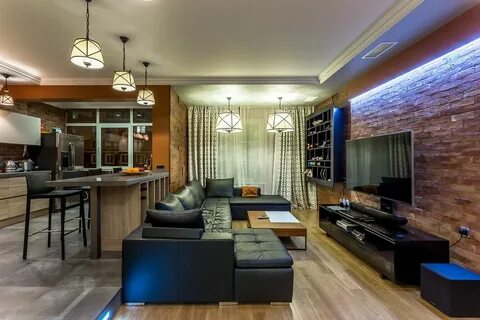 Интерьер гостиной комнаты кухни