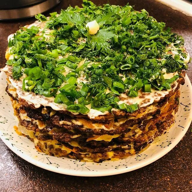 Печеночный торт с грибами. Печеночный торт с грибами