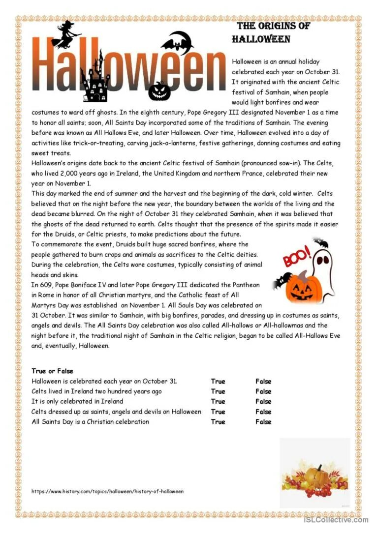 Reading about Halloween. Halloween reading Comprehension Worksheets. Helloween text for reading. Halloween reading Worksheets. Traditions true false