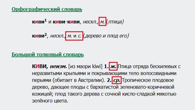 Род киви в русском