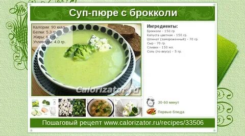 Калорийность супа из цветной капусты