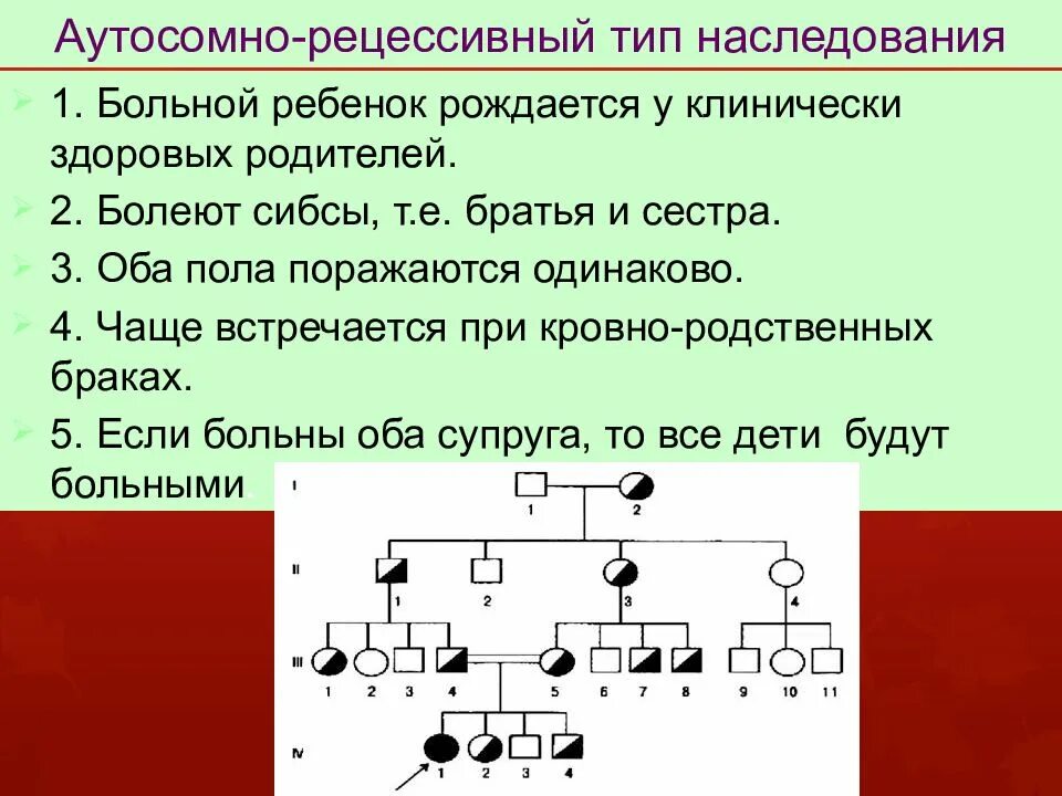 Аутосомно-рецессивный Тип наследования. Аутосомно рецессивное наследование родословная. Признаки аутосомно-рецессивного типа наследования. Родословная с аутосомно рецессивным типом наследования заболевания. Почему встречаются одинаковые