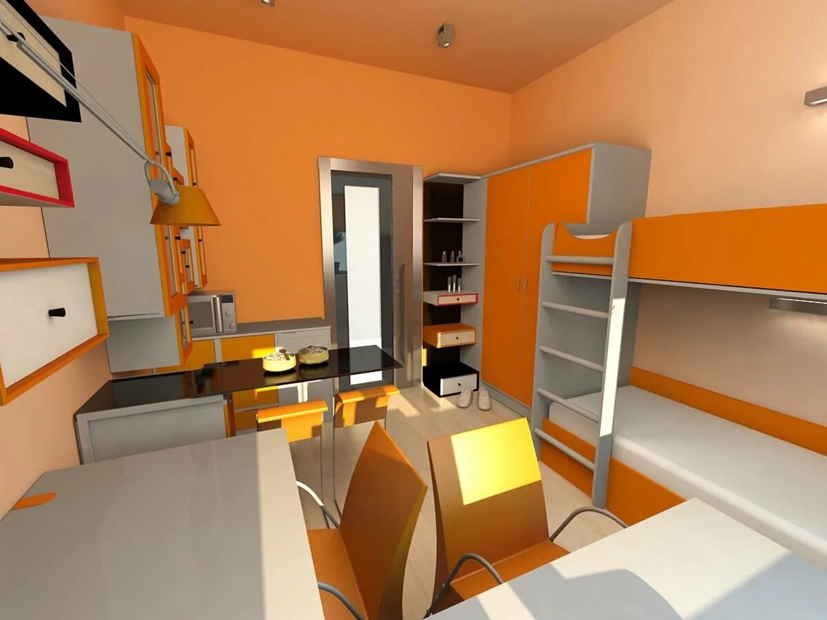 Комната для молодого парня. Современный интерьер. Трехмерная модель комнаты. Квартира в современном стиле. Изометрическая комната.