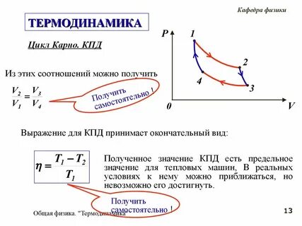 Кпд теплового двигателя цикл карно