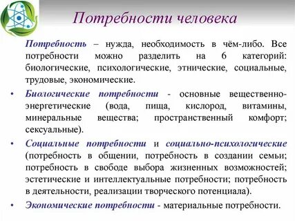 Что относится к естественным потребностям