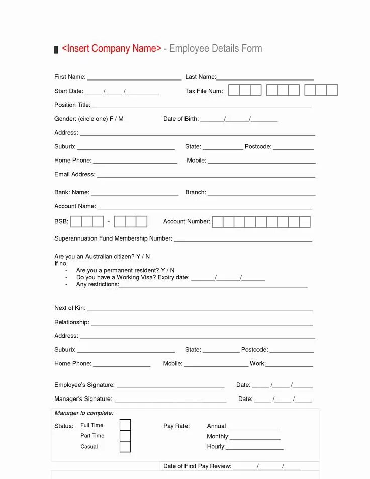 Employment details. Hr 1 form. Personal information template. Employee of record. The job application form example.
