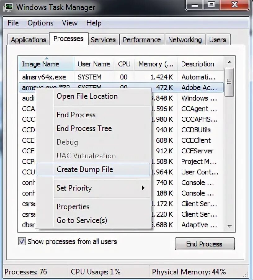Create dump. Create dump