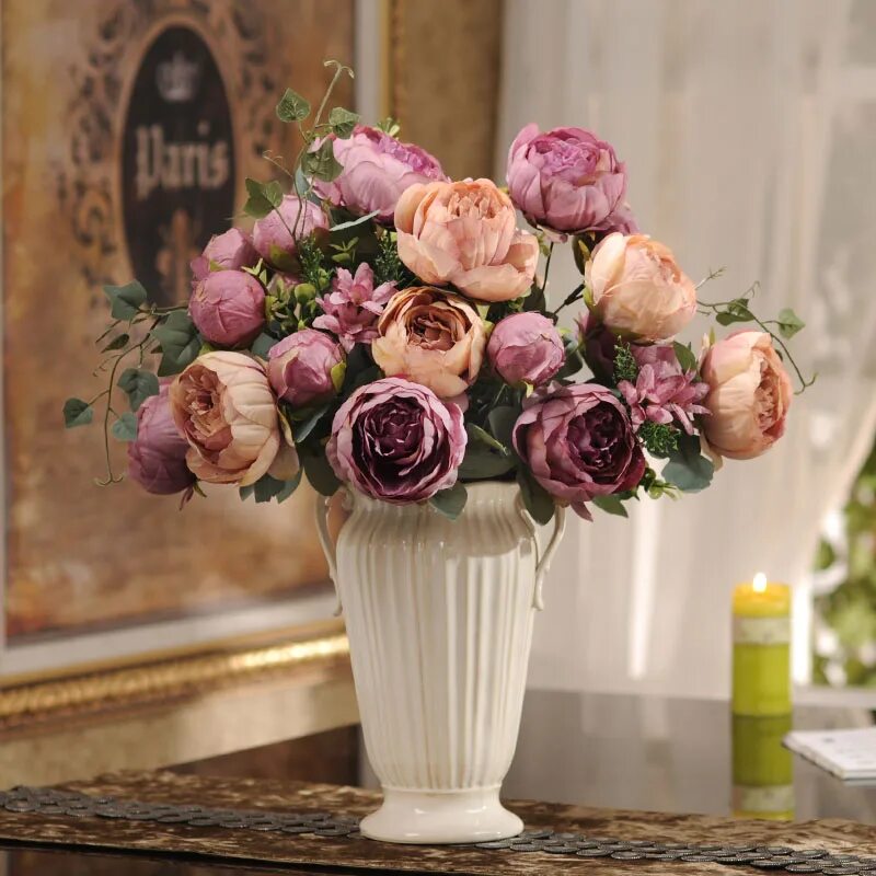 Искусственные цветы для интерьера купить. Красивые искусственные цветы. Пионовидные розы в вазе. Красивые искусственные букеты для интерьера. Искусственные цветы в вазе в интерьере.