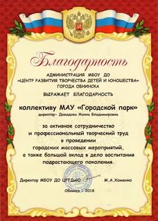 Благодарность куратору