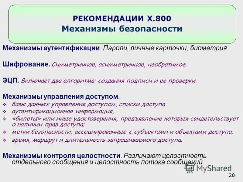Рекомендации x. 800. Администрирование средств безопасности. Рекомендации х. Рекомендации х.