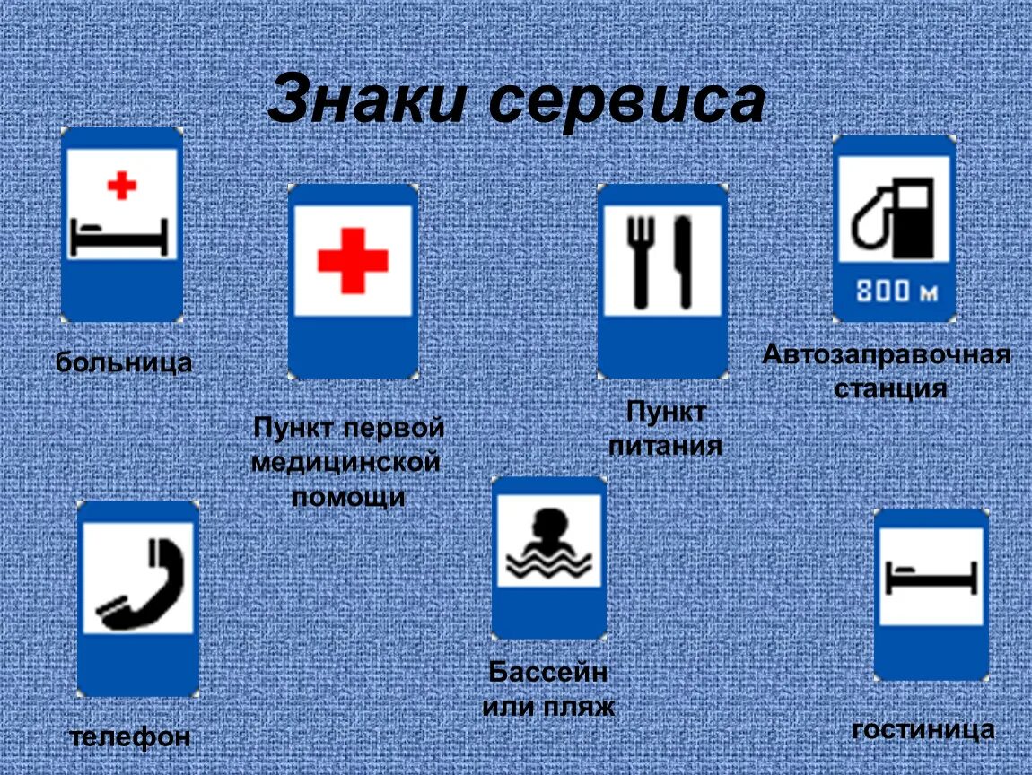 Какой 1 пункт. Знаки сервиса. дорожные знаки сервиса. знаки сервиса пункт питания. знаки сервиса пункт первой медицинской помощи.