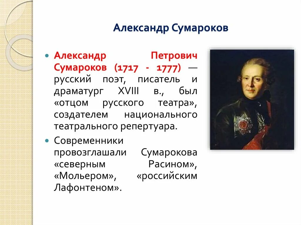 Сумароков образование. А. п. сумароков (1717-1777). сумароков 18 века кратко.