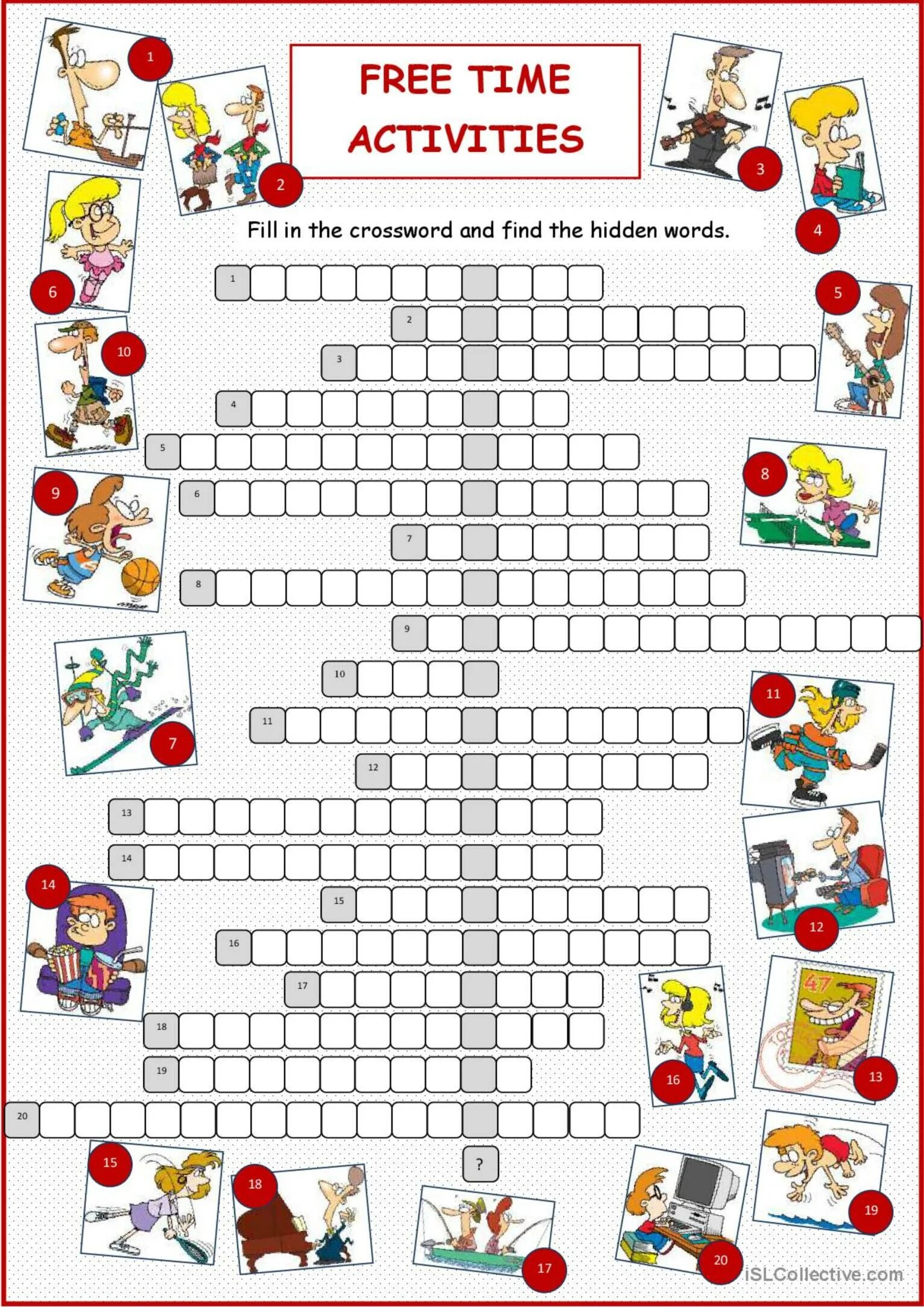 Свободное время кроссворд ответ. Кроссворд free time activities. английский free time activities. игровые задания на уроках английского языка.. free time activities задания для детей по английскому.
