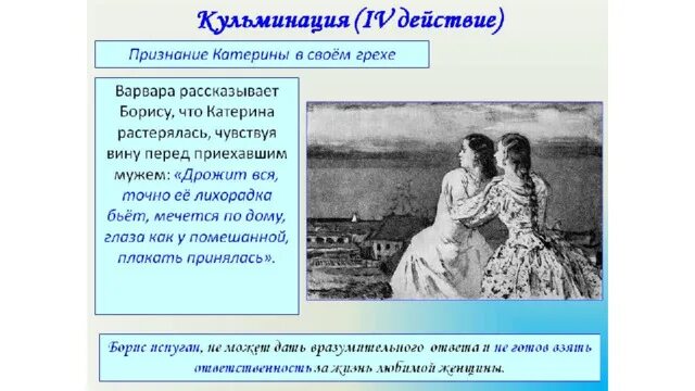 Каким образом катерина решила уйти из жизни. Признание Катерины. Признание Катерины в пьесе гроза. Признание Катерины гроза. Признание Катерины в измене.