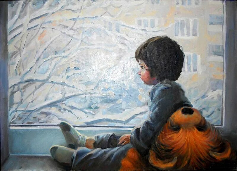Картина мальчик с куклой на фоне окна. Мальчик у окна. Картина девочка у окна. Мальчик у зимнего окна. Мальчик у окна зимой.