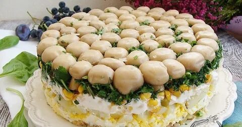 Вкусный салат с маринованными шампиньонами рецепт
