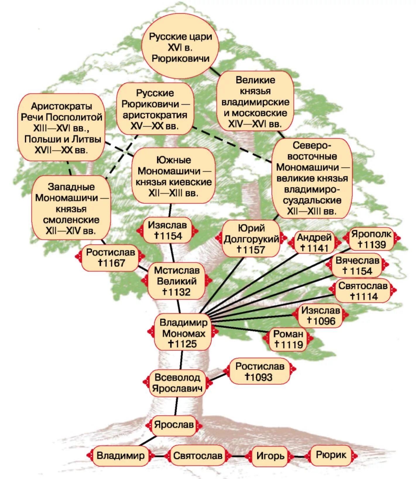 Генеалогическое древо история 6 класс. Родословное дерево князей Владимира Мономаха. Генеалогическое Древо князей от Рюрика до Мономаха. Генеалогическое Древо князей Рюриковичей. Генеалогическое Древо князя Владимира Мономаха.
