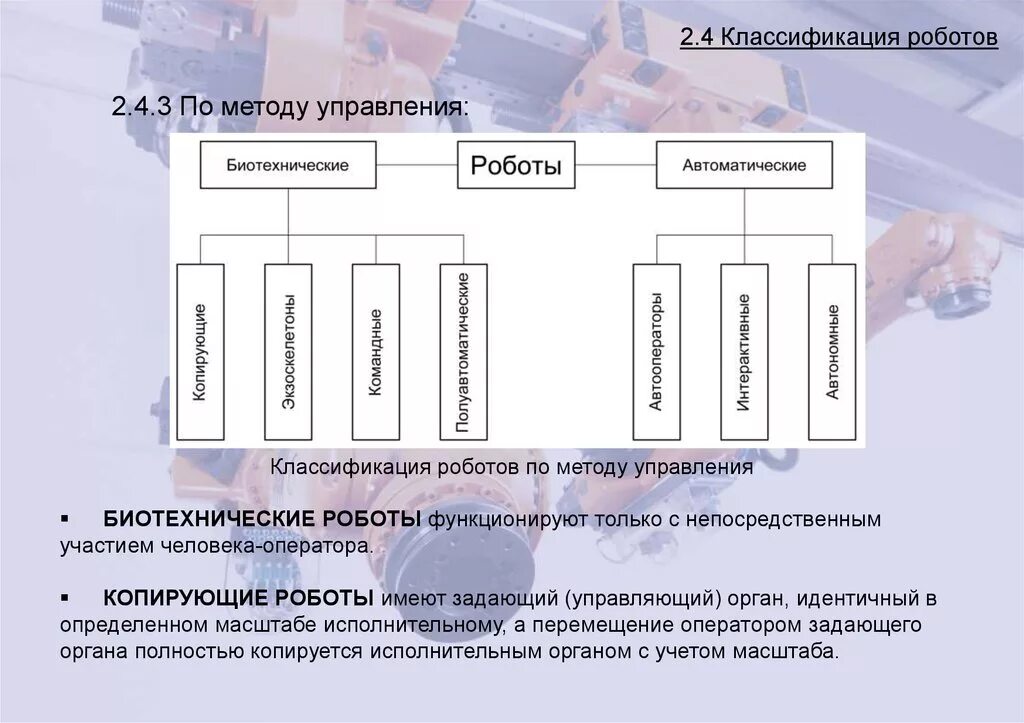 Классификация роботов. Типы управления роботами. Классификация промышленных роботов. Классификация роботов по типу управления.