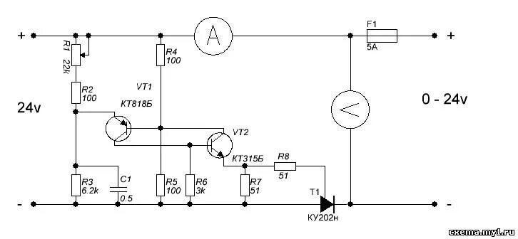 Тиристор ку202н зарядное устройство. Регулируемый блок питания на транзисторах кт818. Мощный блок питания на транзисторах кт818. Схемы блоков питания на транзисторе кт 818. Зарядное устройство на транзисторах п210.