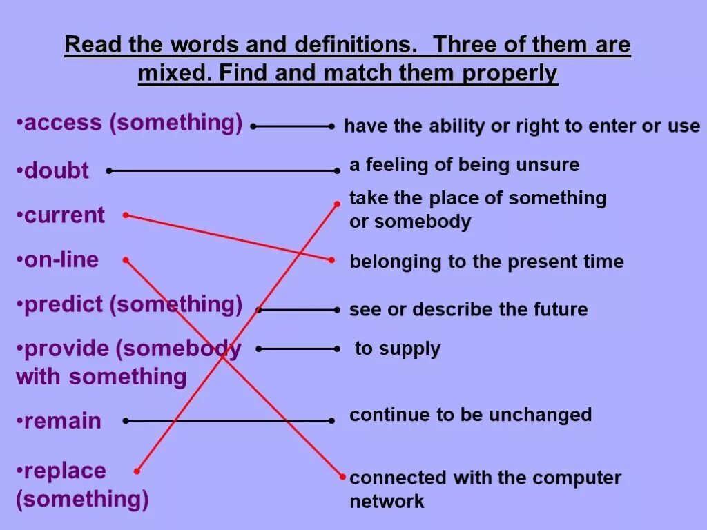 Definition of Words. Match the Definitions. Match the Words and Definitions. Match the Words with their Definitions. Match the words which best