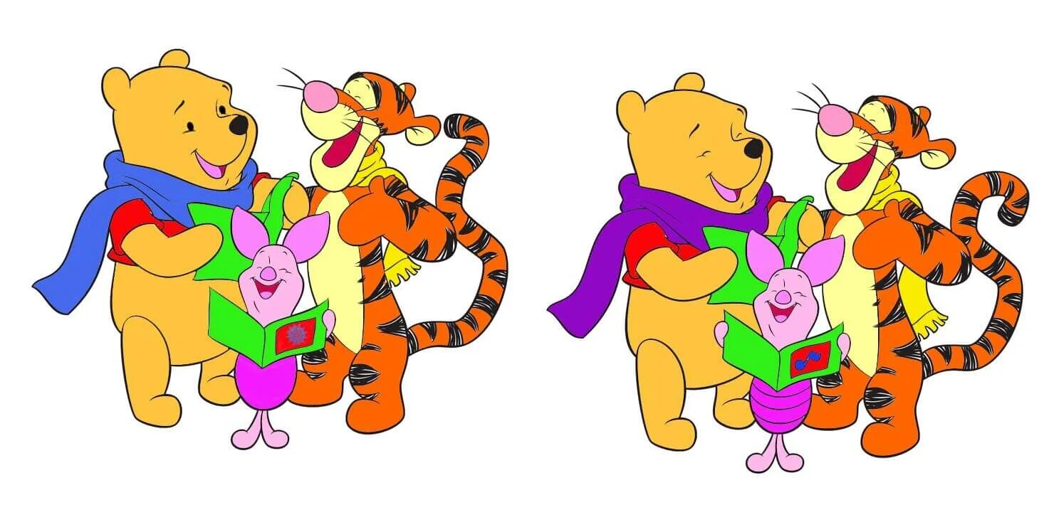 Рисунки из мультфильмов цветные. Винни пух и его друзья. Отличия для детей. Найди отличия для дошкольников.