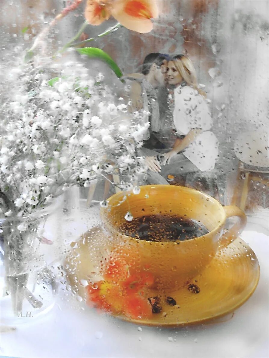 дождливое утро. утро дождь. доброе дождливое зимнее утро картинки красивые. окно чашка. чашка кофе на заснеженном окне.