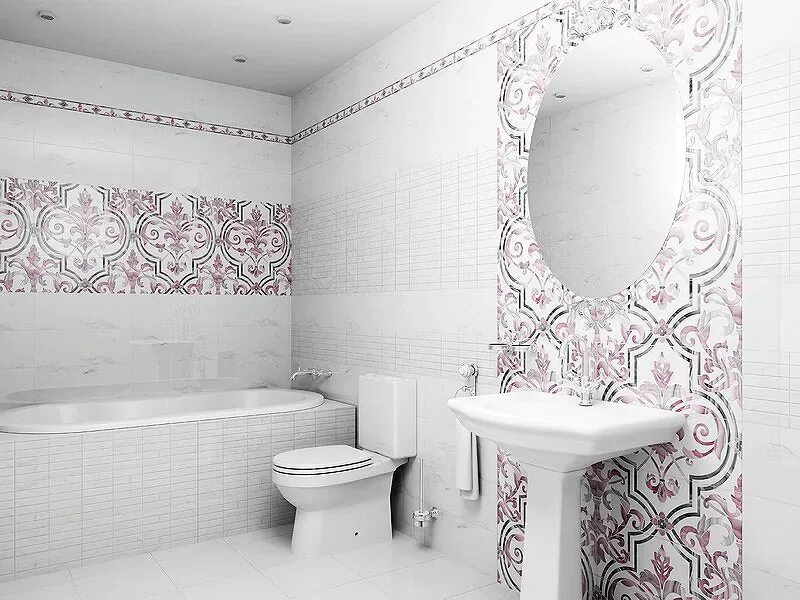 Плитка Керадим Санто. Керамическая плитка для ванной. Узорная плитка в ванной. Плитка с орнаментом для ванной.
