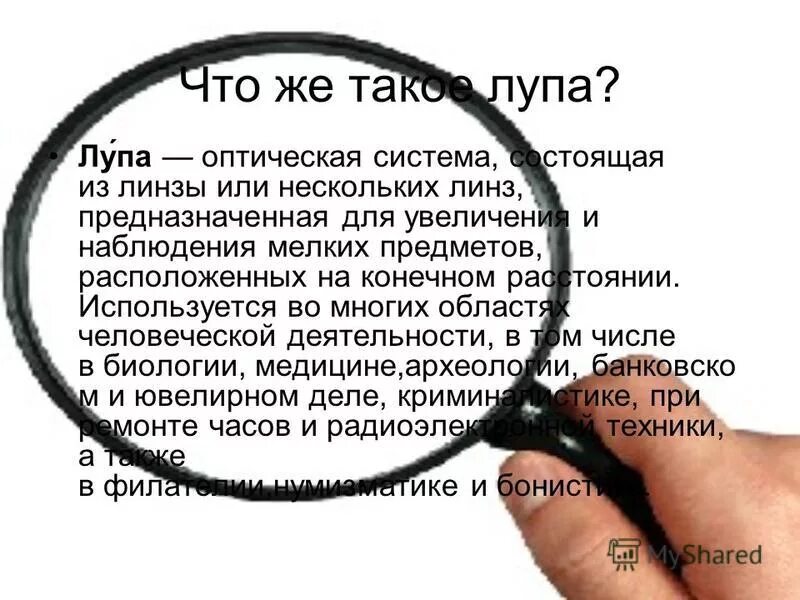 Из чего состоит лупа. Из чего состоит лупа