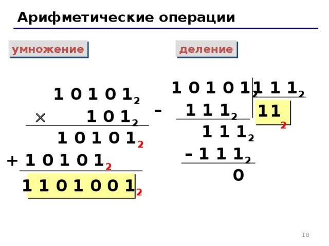 Арифметические операции умножение деление. Умножение и деление в информатике.