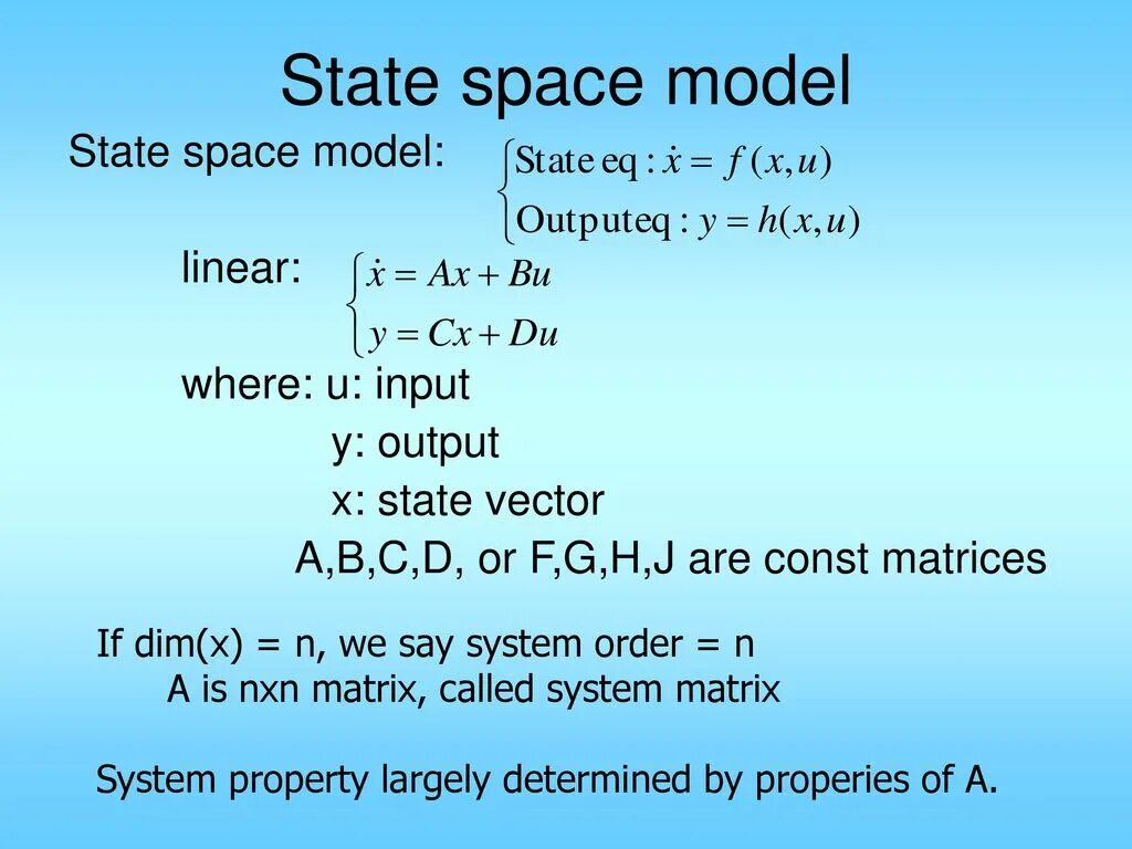State space model. State space matrix. state space representation. state space equation.
