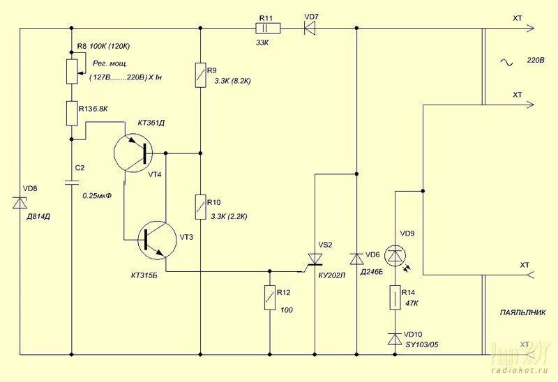 Регулятор напряжения для паяльника. Схема регулятора температуры паяльника 220. Схемы регулятора мощности для паяльника 220в. Схема регулировки температуры паяльника 220в. Схема регулятора для паяльника 220в на тиристоре.
