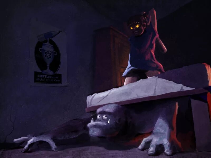 Оцепеневшие от страха монстр под кроватью. Монстр под кроватью арт. Monster under the bed дорама