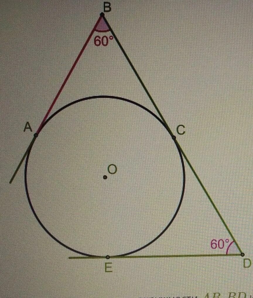 Дано b точка касания. Периметр треугольника с касательными окружности. Касательная к окружности периметр. Проведены касательные к окружности ab bd и de точки касания а с и е. Проведены касательные окружности ab bd de точки касания a c e ab 39.1.