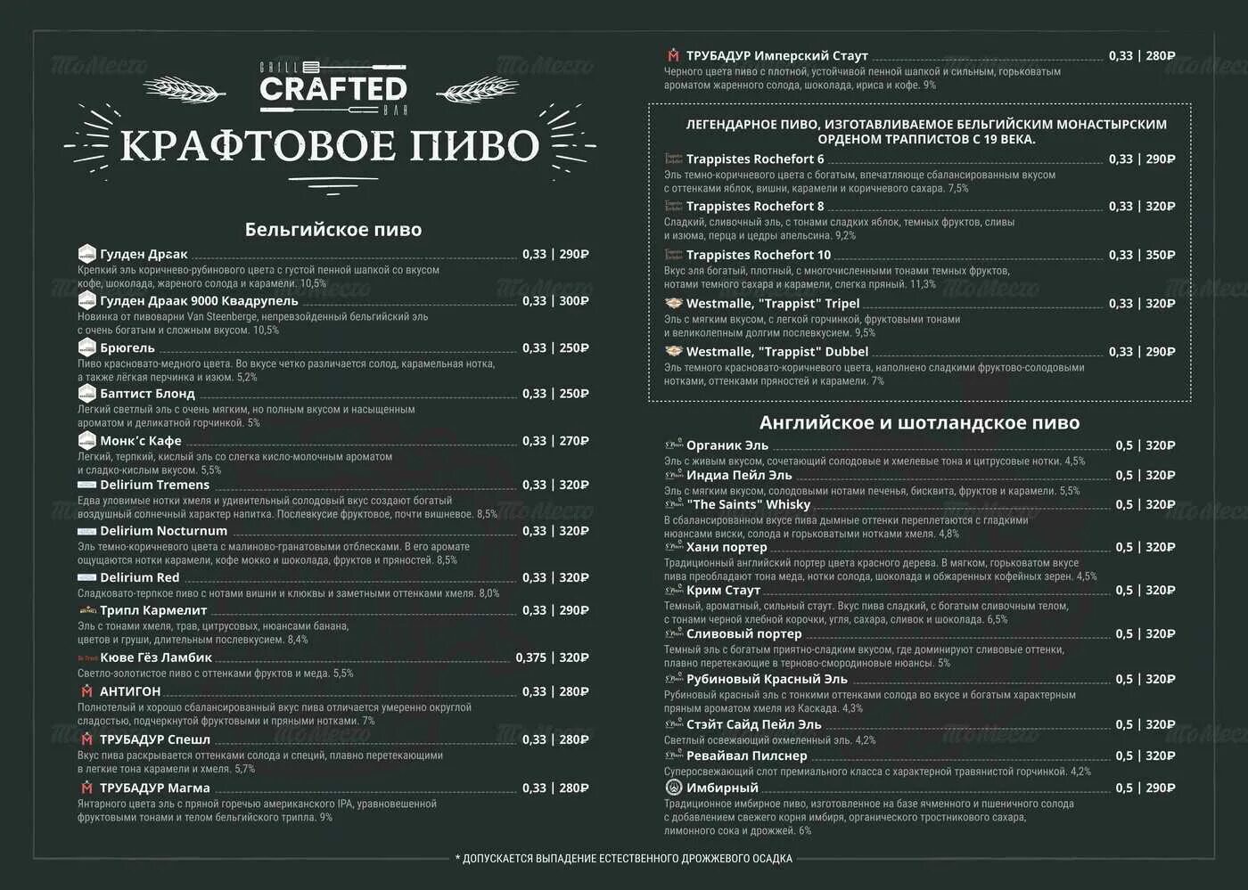 Солодов меню. Меню бельгийского ресторана. байкерское меню.