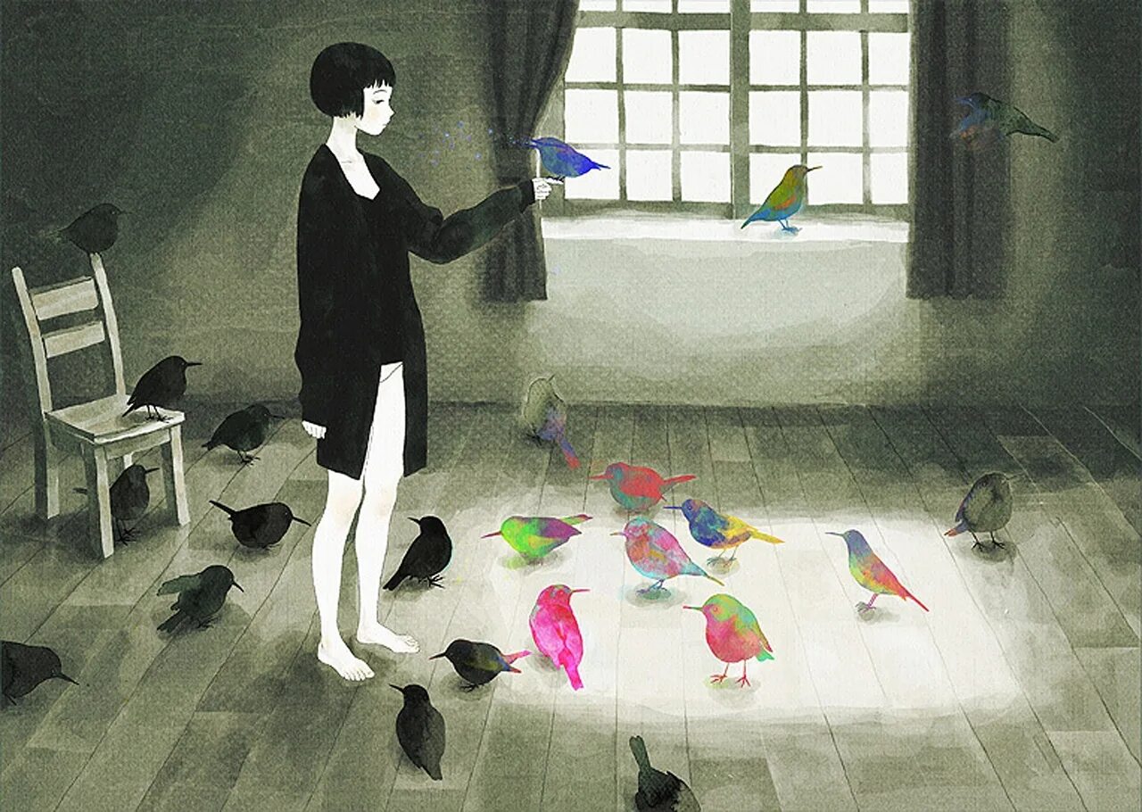Так людей ведь на самом. Jun Kumaori. Одиночество живопись. Одиночество иллюстрация. Одиночество в искусстве.