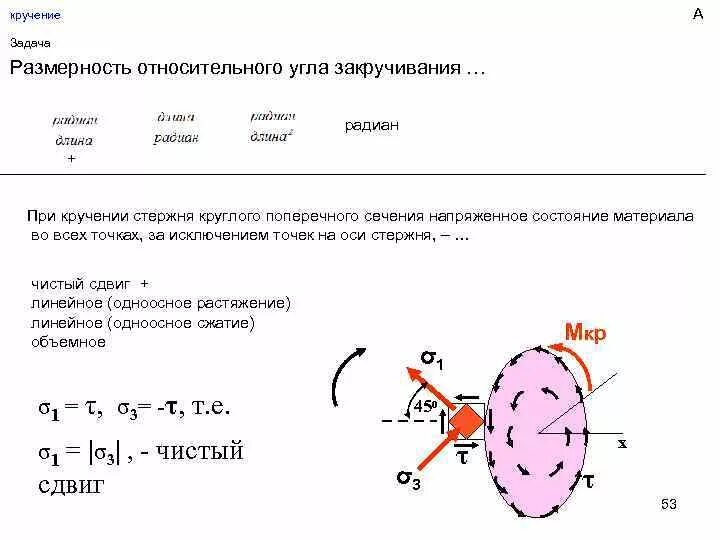 Угол закручивания при кручении. Размерность относительного угла закручивания. задача на кручение круглого стержня. угол закручивания размерности.