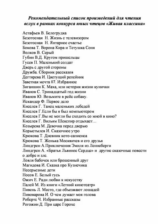 Отрывки произведений для живой классики. Список произведений живой классики. Список произведениеядля конкурса Живая классика. Список литературы,не рекомендованный для "живой классики". Произведения для живой классики.