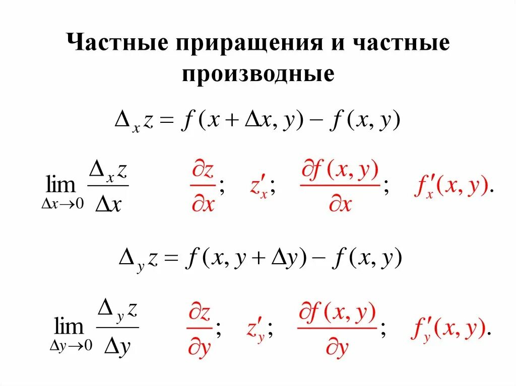 Полное приращение. Частные и полные приращения функции двух переменных. Частные приращения функции двух переменных. Полное приращение функции 2 переменных. Частные производные.