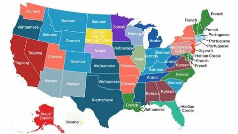 This, map, shows, the, most, commonly, spoken, language, in, every, US, sta...